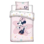 Aymax Minnie Mouse Baby Bedding Set, 100% Cotton, Duvet Cover 100 x 140 cm + Pillowcase 40 x 60 cm, Pink