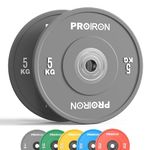 PROIRON Olympic Bumper Plates, 2" Solid Rubber Weight Plates for Barbell Strength Training and Weight Lifting, 5kg 10kg 15kg 20kg 25kg, Single or Pair