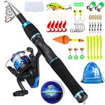 Sougayilang Kids Fishing Pole with Spinning Reels,Telescopic Fishing Rod for Travel Freshwater Bass Trout Fishing（Blue）