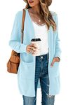 TASAMO Womens Long Cardigans Solid Color Comfy Ribbed Hem Office Work Duster(Small, Light Blue)