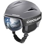 Odoland Ski Helmet with VLT 18% Ski Goggles for Skiing and Snowboard, Light Weight and Adjustable Ventilation Snow Helmet with Warm Fluffy Earpads for Men Women Adult and Youth, Grey M