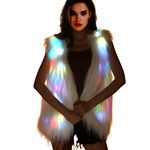 Light Up Jacket Women Faux Fur Coat Furry Led Vest Glow, White, Size Large