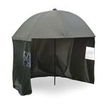 WilTec Fishing umbrella 250cm with side wall and two viewing windows wind and rain protection while fishing