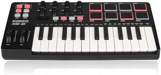 KOKKO MIDI Keyboard, Mini KB-25 25 Key MIDI Controller With 8 Backlit Drum Pads, 8Knobs and Pitch Bend Wheel, Modulation Wheel for Music Production, Cubase LE Software Included
