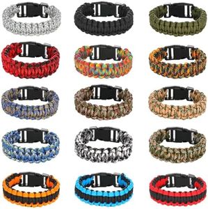 JGUF 15 PCS Paracord Bracelets for Men (No Whistle Style)