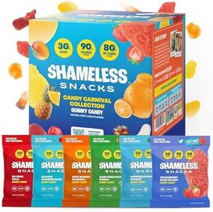 Shameless Snacks Candy Carnival - Healthy Low Sugar Snacks with Pineapple, Mango, Orange, Strawberry & Cola Gummies - Vegan, Gluten-Free, Low-Calorie Candy Variety Pack