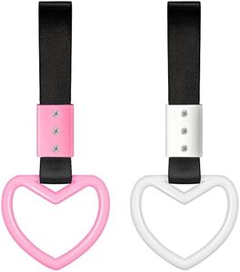 2 Pieces Rings Heart shaped Car Handle Straps Drift Charm Rear Bumper Warning Ring Decor Subway Bus Broken Heart Handle for Car Interior(Pink, White)