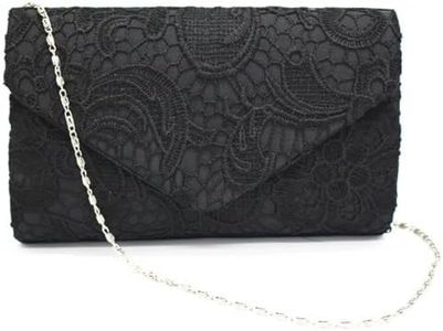 2026 Lace Embroidered Clutch Formal Purses for Women Elegant Evening Bags for Cocktail Prom Party Wedding(Black)