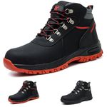 Gainsera Steel Toe Boots Men Women Waterproof Safety Boots Lightweight Non-Slip Safety Work Shoes, BlackRed 4UK 37EU 235