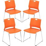 Whiterye Set of 4 Stackable Chairs with Sled Base Reception Guest Chairs Conference Chairs Stacking Chairs for Office/Waiting Room/Conference Room/Guest Reception/Events/Churches, Orange.