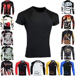 ROAR BJJ Rash Guards MMA Grappling Jiu Jitsu Training No Gi Fight Wear Shirt (Simple Black, Xlarge)