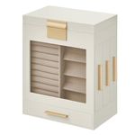 SONGMICS Jewellery Box with Glass Window, 5-Layer Jewellery Organiser with 3 Side Drawers, Jewellery Storage, with Big Mirror, Modern, 12.9 x 20 x 24.7 cm, Cloud White and Metallic Gold JBC172W01