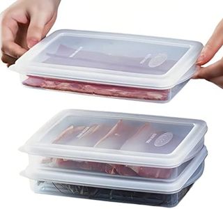 plastic bacon box deli meat saver cold cuts fridge keeper cheese container food storage container with lid for refrigerator shallow low profile christmas cookie holder meat cold dish ham organizer