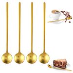 COMNICO Coffee Spoons Stainless Steel Shiny Gold, 6.7 Inches Mini Tea Spoon Set Small Round Espresso Long Handle Spoon Coffee Bar Accessories Decor for Stirring Drinks Mixing Milkshakes, 4 PCS