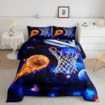 Castle Fairy Basketball Comforter Set Twin Size,Basketball Hoop Duvet Insert for Kid Teen Boys Girls Room Decor,Galaxy Planet Quilted Duvet,Outer Space Quilt Cover with 1 Pillowcase