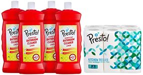 Amazon Brand - Presto! Bathroom Cleaner 1 L X 4 (Lemon) & Amazon Brand - Presto! 2 Ply Kitchen Tissue/Towel Paper Roll - 6 Rolls (60 Pulls Per Roll)