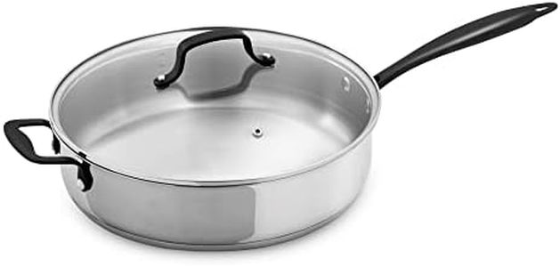 GrandTies Tri-Ply Stainless Steel Saute pan Induction Cookware – 5 QT 12 Inch Capsule Bottom Stainless Steel Pan, Marquina Black Metal Handle Kitchen Cooking Pan with Lid, Dishwasher Safe Pot