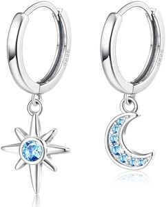 Adramata Boucle d'Oreille Argent 925 – Boucle d'Oreille Enfant Fille, CZ Boucle d Oreille Etoile et Lune, Cartilage Huggie Piercing Oreille Hypoallergéniques Boucles d'Oreilles Pendantes Femme,Moon-S