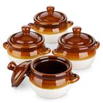 LOVECASA French Onion Soup Bowls with Handles and Lids, 22 Oz Ceramic Soup Serving Bowl Crocks - Oven Safe Bowls for Chili, Beef Stew, Cereal, Pot Pies, Lasagna,Set of 4