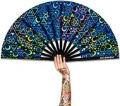 Raveahem UV Glow Rave Fan, Bamboo Folding Clack Hand Fan for Men Women (Alchemical Signs, Large 13")