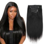 ABH AMAZINGBEAUTY HAIR Real Remy Thick Yaki Straight Clip Ins Black Hair Extensions for African American Relaxed Hair 7 Pieces 120 Gram Per Set, 14 Inch