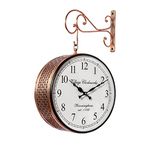 Crafted wonders Metal Vintage Double Sided Analog Wall Clock | Railway Station Double Sided Antique Decorative Clock with Brass Finishing Wall Clock for Home, Office, Classroom- Copper (12 Inch)