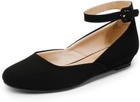DREAM PAIRS Women's Dress Flats Ballet Low Wedge Round Toe Ankle Strap Comfortable Casual Flats Shoes,Size 5.5,Black/Nubuck,REVONA