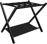 Fandature Folding Luggage Rack for Guest Room, Metal Foldable Suitcase Stand Holder with Colth Shelf for Bedroom, Black, 1pack, FDT-LR-B-1