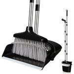 GRAREND Broom and Dustpan Set for Home, Upright 55" Broom and Dustpan Combo with Long Handle, Lobby Broom Sweeping for House Kitchen Room Office Indoor Floor Cleaning Supplies Housewarming Gift -Grey