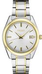 Seiko SUR312 Watch for Men - Essentials - White Dial, Date Calendar, LumiBrite Hands, Two-Tone Stainless Steel Case & Bracelet, and 100m Water Resistant, White/Gold, SUR312
