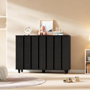 Garvee 7 Drawer Wide Fluted Dresser for Bedroom, Modern Black