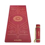 Wiselife True Body Alignment Yoga Mat + Sleek Yoga Strap For Men And Women | Non-Slip Textured Extra Wide & Thick | Pro Balance Eco Tpe Exercise Mat For Home, Pilates, Gym & Fitness (6MM, Wine)