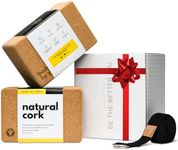 Luxury Cork Yoga Block Set - Extra Large Yoga Blocks with Performance Grade Natural Portuguese Cork | High Density, Non-Slip Support for Safer Balancing | Extra Long Yoga Strap Included