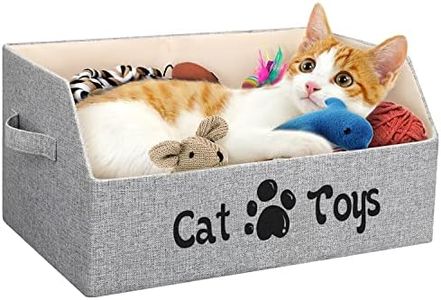 LOVSTORAGE Large Cat Toy Box Cat Toy Storage Basket 2X Thicker Foldable Sturdy Pet Toy Storage Bin Bed for Organizing Pet Toys Treats Clothes and Accessories(Grey)