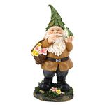 Outdoor Garden Gnome Statue with Flower Basket and Frog for Patio, Lawn Decoration