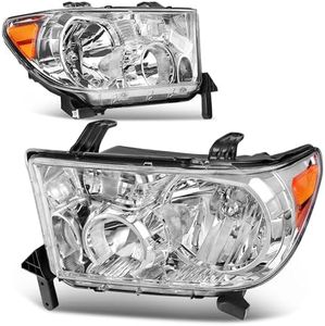 AUTOSAVER88 Headlight Assembly Compatible with 2007-2013 Tundra /2008-2017 Sequoia Chrome Housing Amber Reflector Clear Lens
