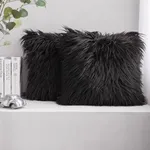 Phantoscope Pack of 2 Faux Fur Solid Throw Decorative Pillow Cover Cushion Covers Luxury Soft Decorative Pillowcase Fuzzy Pillow Covers for Bed/Couch,Black 24 x 24 Inches