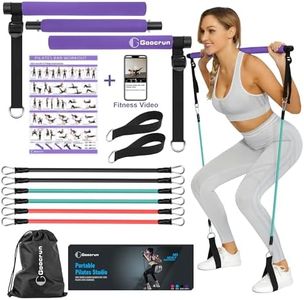 Goocrun Portable Pilates Bar Kit with Resistance Bands for Men and Women - 6 Exercise Resistance Bands(15, 20, 30 LB)- Home Gym Equipment - Supports Full-Body Workouts – with Fitness Poster and Video