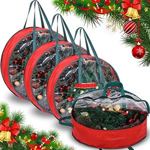 Shappy 4 Pcs Christmas Wreath Storage Bag Clear Wreath Box Wreath Storage Containers with Clear Window and Handle Christmas Garland Storage Containers for Xmas Holiday Seasonal Storage (24 Inch)