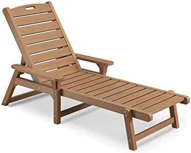 Psilvam Chaise Lounge, Lounge Chair with Adjustable Backrest, Supports Up to 350 lbs, All Weather Recliner Poly Lumber Lounges Bed for Poolside, Porch, Patio(Light Brown)