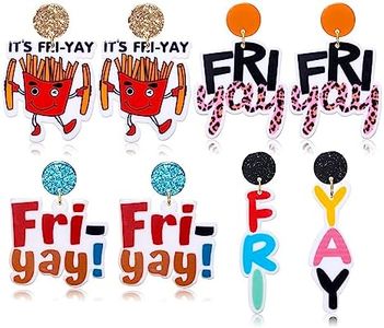 4 Pairs Teacher Earrings for Women Acrylic Funny Pencil Apple Fri-Yay Letters Dangle Earrings Lightweight Resin Drop Earrings Friday Earrings Back To School Jewelry Teacher Appreciation Gifts, Acrylic, acrylic