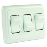 JR Products 12025 White Triple SPST On-Off Switch with Bezel