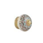 Rasiya Art Ceramic Cabinet Knobs - Boho Handmade Ceramic Dresser Pulls for Kitchen Cupboard Wardrobe Countryside Farmhouse Furniture Decor Hardware - Blue Gold - Pack of 4