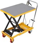 GarveeTech 330lbs Hydraulic Lift Table Cart,Manual Single Scissor Lift Table Capacity 28.4" with 4 Wheels and Non-Slip Pad for Material Handling and Transportation,Yellow