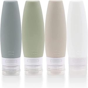 MCHERRY 4 Pcs Leakproof Silicone Travel Bottles Set - TSA Carry On Approved BPA Free - Squeezable Portable Storage Soft Reusable Bottle for Shampoo, Sunblock, Toiletries Etc (90 ml)