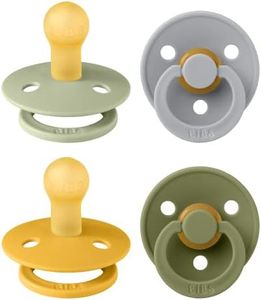Bibs Colour Soother 4-Pack, BPA Free Dummy Pacifier, Round Nipple. Natural Rubber Latex, Made in Denmark. 0-6 Months (Pack of 2), Green Garden Lush