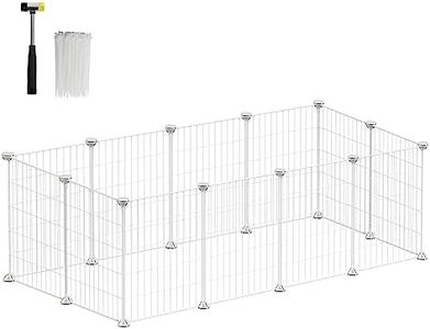 SONGMICS Pet Playpen, Small Animal Cage, Pet Fence with Cable Ties, DIY Metal Enclosure for Guinea Pigs, Hamsters, Rabbits, Hedgehogs, White ULPI001W01