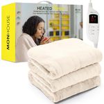 MONHOUSE Heated Throw - Electric Blanket - Digital Controller - Timer up to 9 hours, 9 Heat Settings, Auto Shutoff - Machine Washable - Single 130X160cm - BEIGE