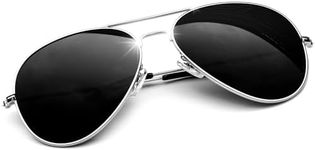 KANASTAL Black Sunglasses Mens Sunglasses Womens Polarised Vintage Classic Metal UV400 Protection Sun Glasses - Silver Frame Black Lens