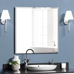 KOHROS Square Beveled Polished Frameless Wall Mirror for Bathroom, Vanity, Bedroom (24" Square)